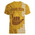 Personalised Strong Maui Women V Neck T Shirt Good Living Hawaii with Shaka Sign Kakau Tribal Gold LT9 - Polynesian Pride