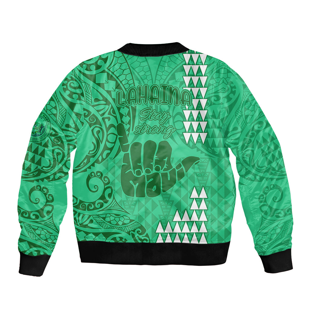 Strong Maui Bomber Jacket Good Living Hawaii with Shaka Sign Kakau Tribal Green LT9 - Polynesian Pride