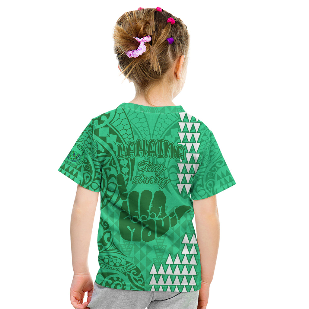 Strong Maui Kid T Shirt Good Living Hawaii with Shaka Sign Kakau Tribal Green LT9 - Polynesian Pride