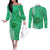 Personalised Strong Maui Couples Matching Off The Shoulder Long Sleeve Dress and Long Sleeve Button Shirts Good Living Hawaii with Shaka Sign Kakau Tribal Green LT9 Green - Polynesian Pride