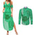 Personalised Strong Maui Couples Matching Summer Maxi Dress and Long Sleeve Button Shirts Good Living Hawaii with Shaka Sign Kakau Tribal Green LT9 Green - Polynesian Pride