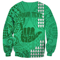 Personalised Strong Maui Sweatshirt Good Living Hawaii with Shaka Sign Kakau Tribal Green LT9 - Polynesian Pride