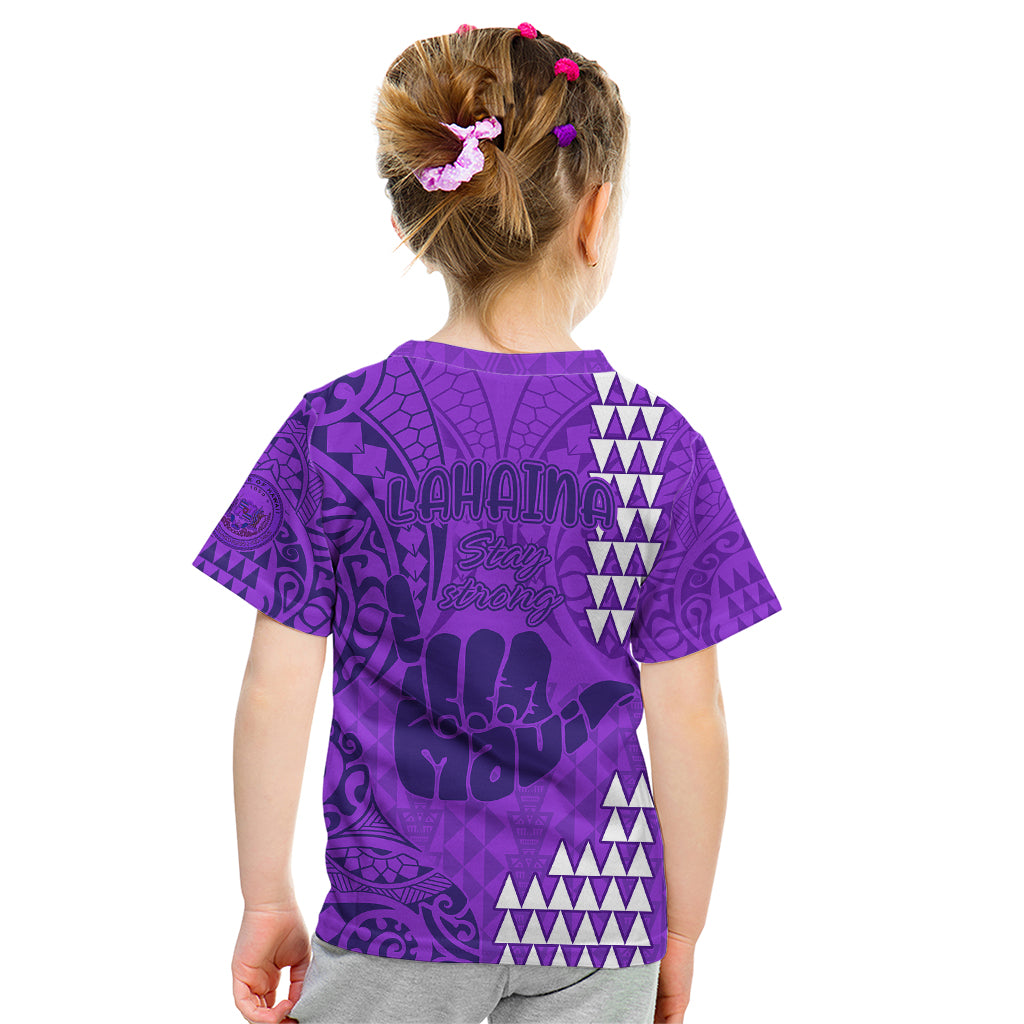 Strong Maui Kid T Shirt Good Living Hawaii with Shaka Sign Kakau Tribal Purple LT9 - Polynesian Pride