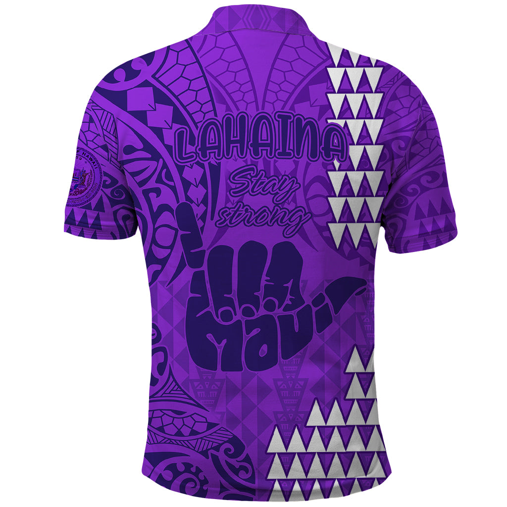 Strong Maui Polo Shirt Good Living Hawaii with Shaka Sign Kakau Tribal Purple LT9 - Polynesian Pride
