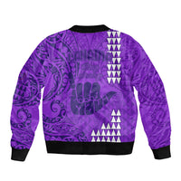 Strong Maui Sleeve Zip Bomber Jacket Good Living Hawaii with Shaka Sign Kakau Tribal Purple LT9 - Polynesian Pride