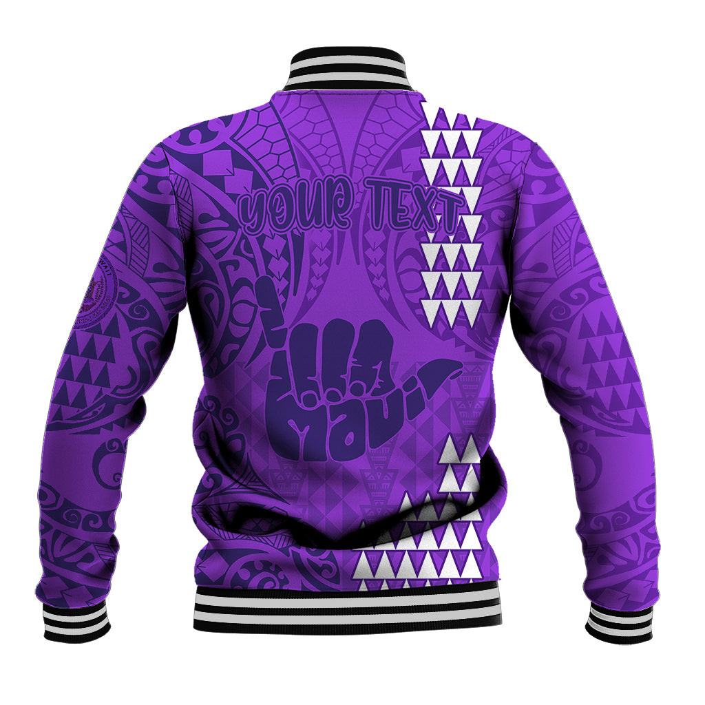Personalised Strong Maui Baseball Jacket Good Living Hawaii with Shaka Sign Kakau Tribal Purple LT9 - Polynesian Pride