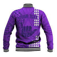 Personalised Strong Maui Baseball Jacket Good Living Hawaii with Shaka Sign Kakau Tribal Purple LT9 - Polynesian Pride