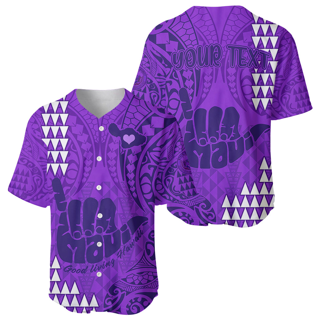 Personalised Strong Maui Baseball Jersey Good Living Hawaii with Shaka Sign Kakau Tribal Purple LT9 - Polynesian Pride