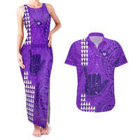 Personalised Strong Maui Couples Matching Tank Maxi Dress and Hawaiian Shirt Good Living Hawaii with Shaka Sign Kakau Tribal Purple LT9 Purple - Polynesian Pride