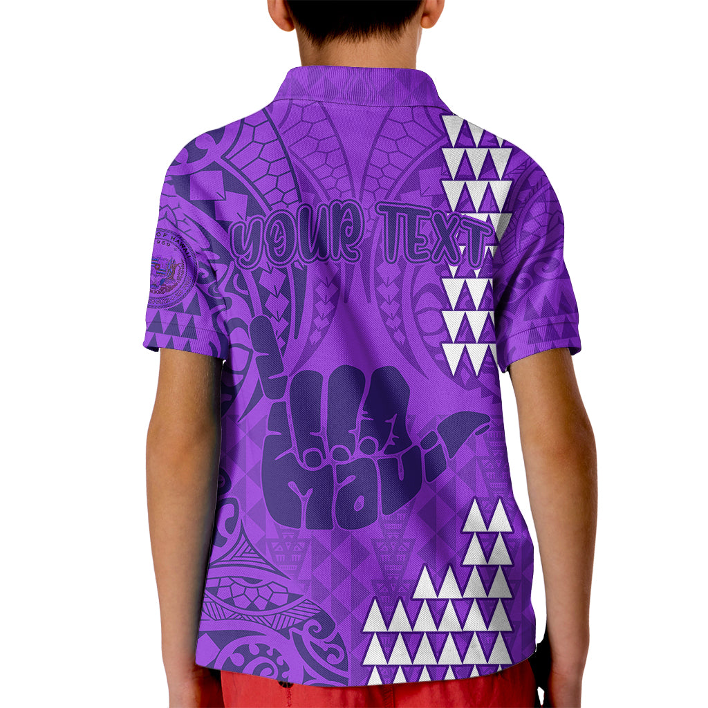 Personalised Strong Maui Kid Polo Shirt Good Living Hawaii with Shaka Sign Kakau Tribal Purple LT9 - Polynesian Pride