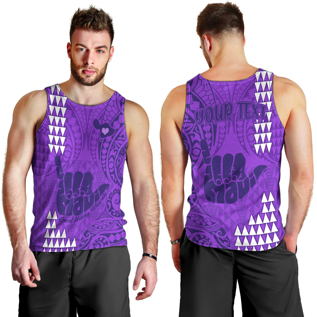 Personalised Strong Maui Men Tank Top Good Living Hawaii with Shaka Sign Kakau Tribal Purple LT9 - Polynesian Pride