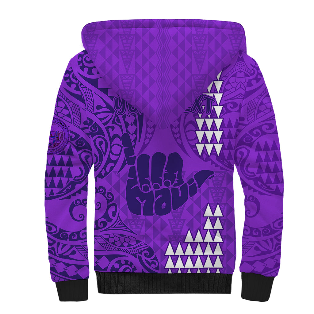 Personalised Strong Maui Sherpa Hoodie Good Living Hawaii with Shaka Sign Kakau Tribal Purple LT9 - Polynesian Pride