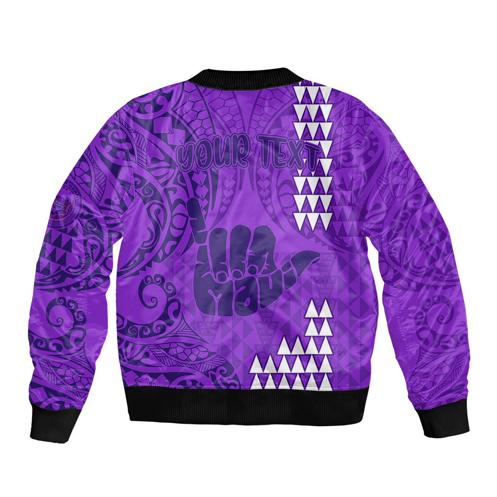 Personalised Strong Maui Sleeve Zip Bomber Jacket Good Living Hawaii with Shaka Sign Kakau Tribal Purple LT9 - Polynesian Pride