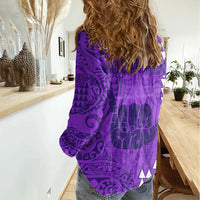 Personalised Strong Maui Women Casual Shirt Good Living Hawaii with Shaka Sign Kakau Tribal Purple LT9 - Polynesian Pride