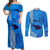 Maui Island Couples Matching Off Shoulder Maxi Dress and Long Sleeve Button Shirts Kakau Tribal Mixed Polynesian Pattern Blue LT9 Blue - Polynesian Pride