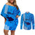 Maui Island Couples Matching Off Shoulder Short Dress and Long Sleeve Button Shirts Kakau Tribal Mixed Polynesian Pattern Blue LT9 Blue - Polynesian Pride