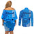 Maui Island Couples Matching Off Shoulder Short Dress and Long Sleeve Button Shirts Kakau Tribal Mixed Polynesian Pattern Blue LT9 - Polynesian Pride