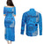 Maui Island Couples Matching Puletasi Dress and Long Sleeve Button Shirts Kakau Tribal Mixed Polynesian Pattern Blue LT9 - Polynesian Pride