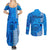 Maui Island Couples Matching Summer Maxi Dress and Long Sleeve Button Shirts Kakau Tribal Mixed Polynesian Pattern Blue LT9 - Polynesian Pride