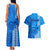 Maui Island Couples Matching Tank Maxi Dress and Hawaiian Shirt Kakau Tribal Mixed Polynesian Pattern Blue LT9 - Polynesian Pride