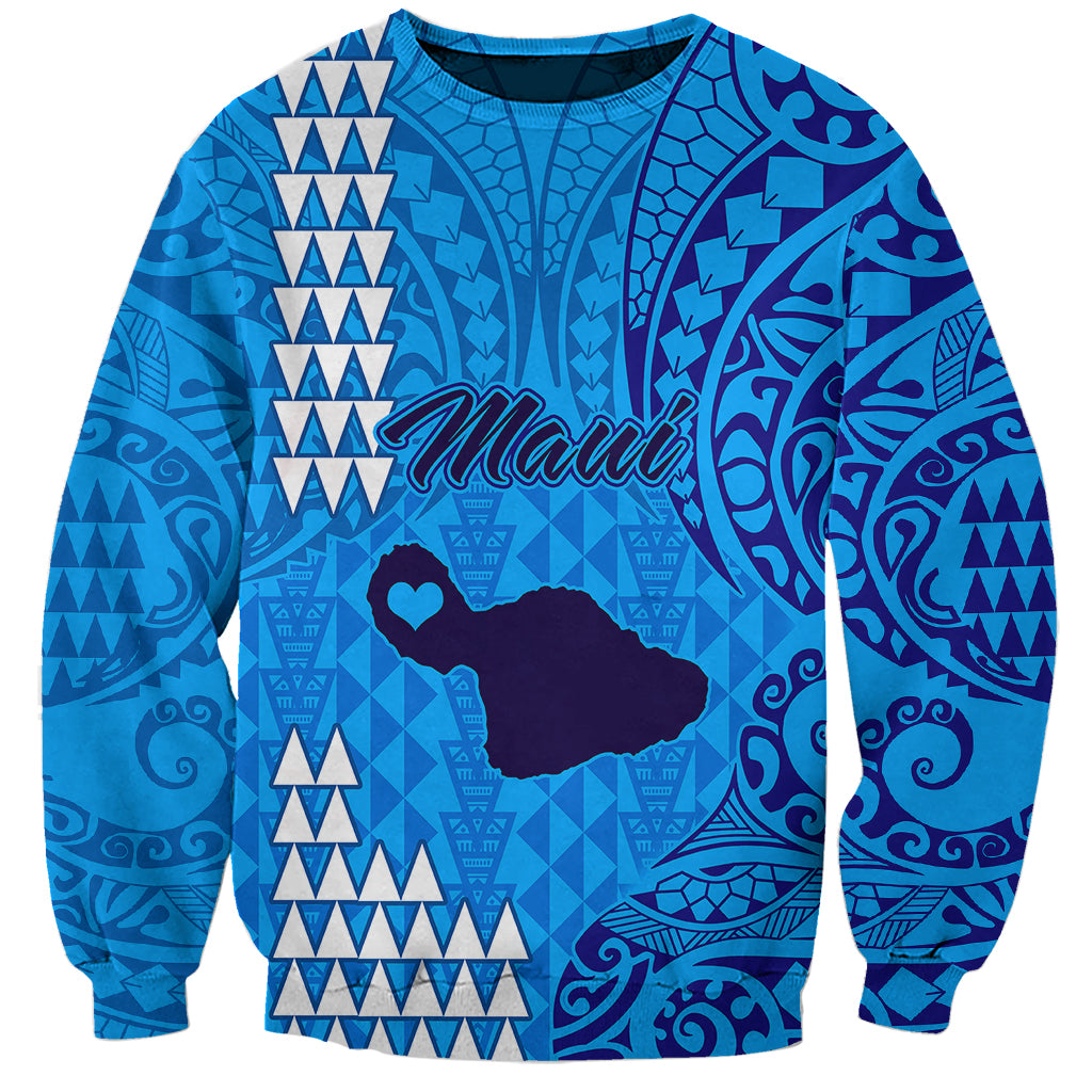 Maui Island Sweatshirt Kakau Tribal Mixed Polynesian Pattern Blue LT9 Unisex Blue - Polynesian Pride