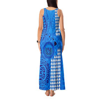 Maui Island Tank Maxi Dress Kakau Tribal Mixed Polynesian Pattern Blue LT9 - Polynesian Pride
