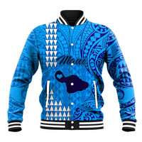 Personalised Maui Island Baseball Jacket Kakau Tribal Mixed Polynesian Pattern Blue LT9 Unisex Blue - Polynesian Pride