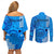 Personalised Maui Island Couples Matching Off Shoulder Short Dress and Long Sleeve Button Shirts Kakau Tribal Mixed Polynesian Pattern Blue LT9 - Polynesian Pride