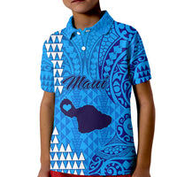 Personalised Maui Island Kid Polo Shirt Kakau Tribal Mixed Polynesian Pattern Blue LT9 Kid Blue - Polynesian Pride