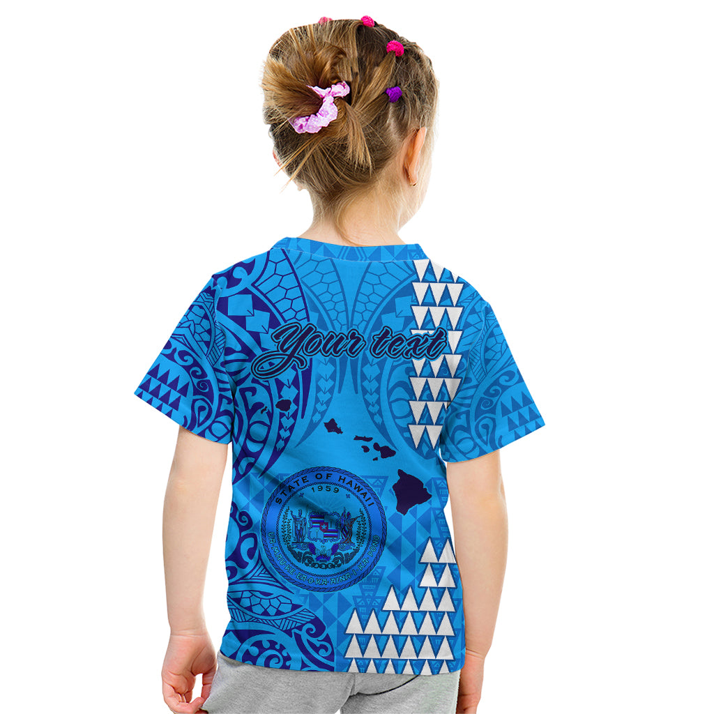 Personalised Maui Island Kid T Shirt Kakau Tribal Mixed Polynesian Pattern Blue LT9 - Polynesian Pride