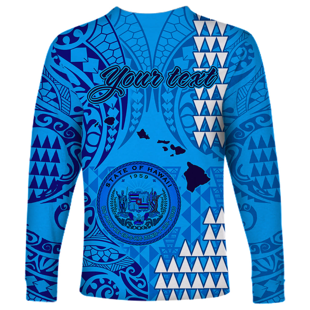 Personalised Maui Island Long Sleeve Shirt Kakau Tribal Mixed Polynesian Pattern Blue LT9 - Polynesian Pride