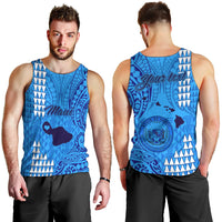 Personalised Maui Island Men Tank Top Kakau Tribal Mixed Polynesian Pattern Blue LT9 - Polynesian Pride