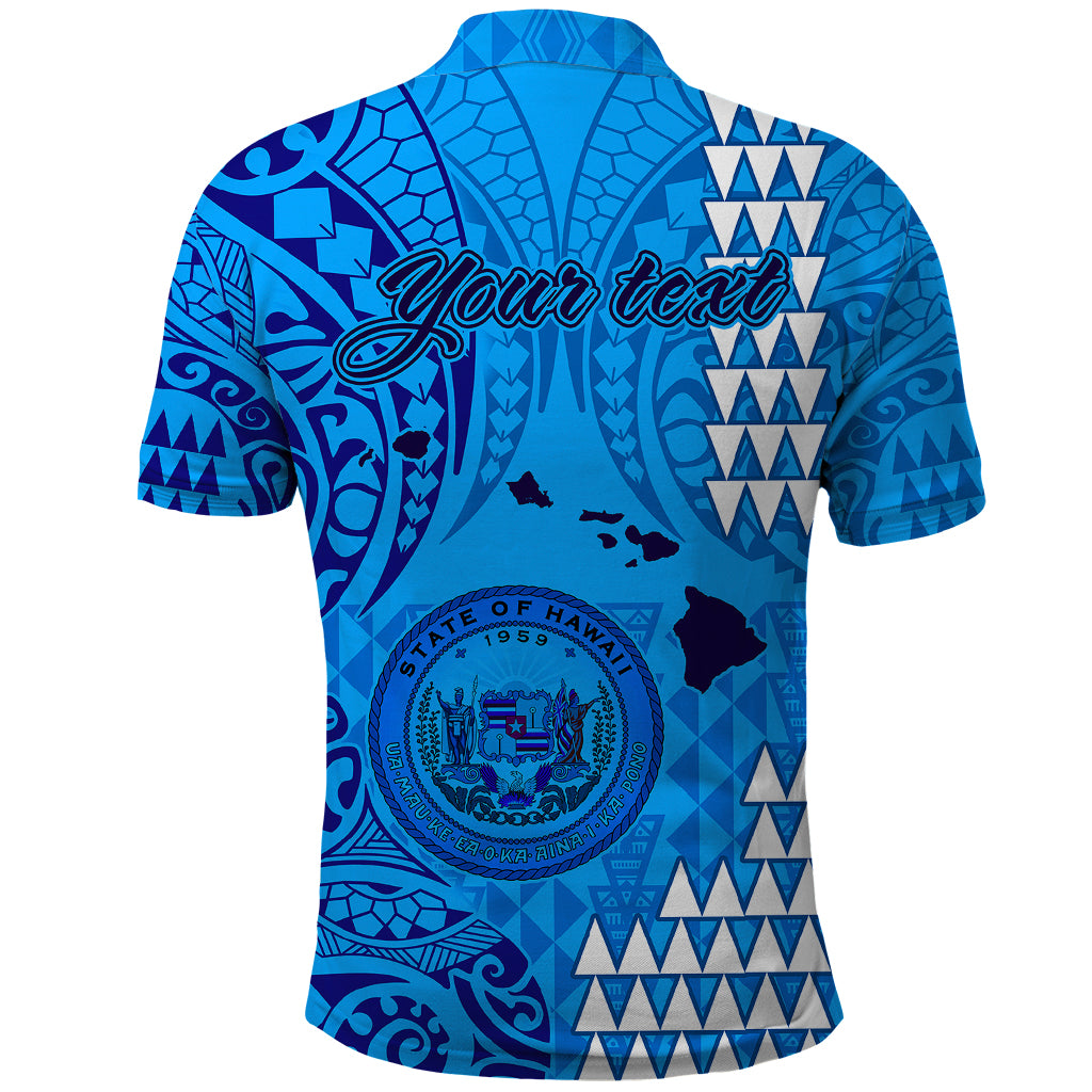 Personalised Maui Island Polo Shirt Kakau Tribal Mixed Polynesian Pattern Blue LT9 - Polynesian Pride