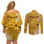 Maui Island Couples Matching Off Shoulder Short Dress and Long Sleeve Button Shirts Kakau Tribal Mixed Polynesian Pattern Gold LT9 - Polynesian Pride
