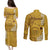 Maui Island Couples Matching Puletasi Dress and Long Sleeve Button Shirts Kakau Tribal Mixed Polynesian Pattern Gold LT9 - Polynesian Pride