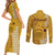 Maui Island Couples Matching Short Sleeve Bodycon Dress and Long Sleeve Button Shirts Kakau Tribal Mixed Polynesian Pattern Gold LT9 - Polynesian Pride