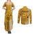 Maui Island Couples Matching Summer Maxi Dress and Long Sleeve Button Shirts Kakau Tribal Mixed Polynesian Pattern Gold LT9 - Polynesian Pride