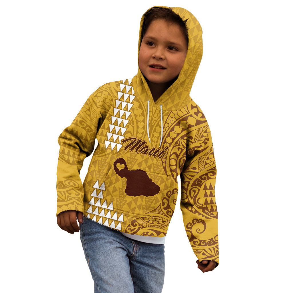 Maui Island Kid Hoodie Kakau Tribal Mixed Polynesian Pattern Gold LT9 - Polynesian Pride