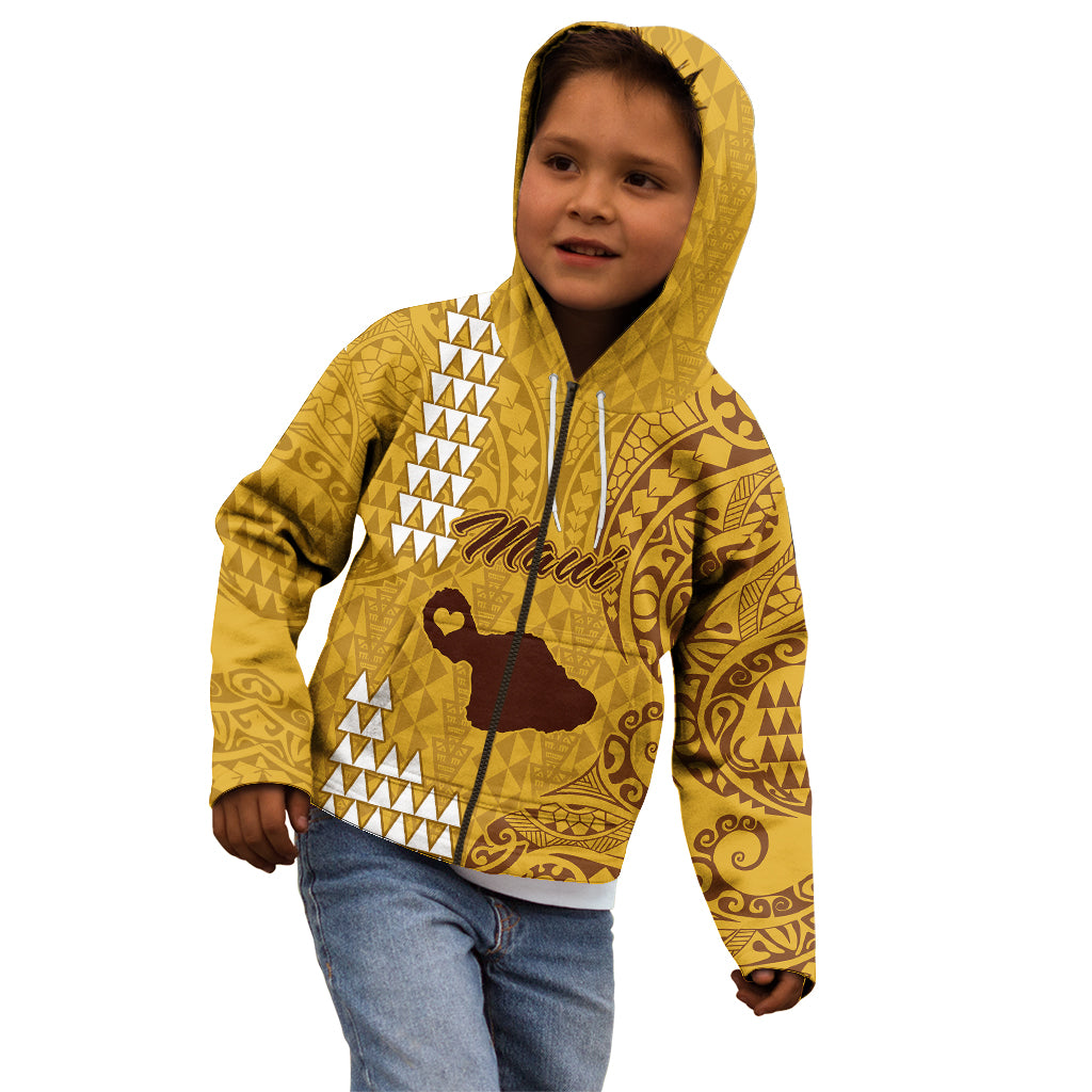 Maui Island Kid Hoodie Kakau Tribal Mixed Polynesian Pattern Gold LT9 - Polynesian Pride