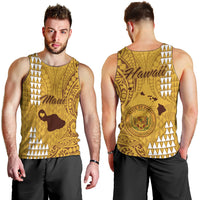 Maui Island Men Tank Top Kakau Tribal Mixed Polynesian Pattern Gold LT9 - Polynesian Pride
