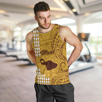 Maui Island Men Tank Top Kakau Tribal Mixed Polynesian Pattern Gold LT9 - Polynesian Pride