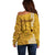 Maui Island Off Shoulder Sweater Kakau Tribal Mixed Polynesian Pattern Gold LT9 - Polynesian Pride