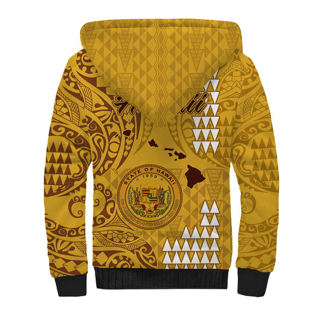 Maui Island Sherpa Hoodie Kakau Tribal Mixed Polynesian Pattern Gold LT9 - Polynesian Pride