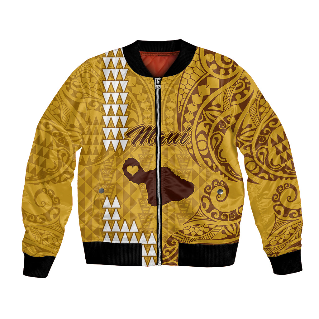 Personalised Maui Island Bomber Jacket Kakau Tribal Mixed Polynesian Pattern Gold LT9 Unisex Gold - Polynesian Pride