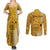 Personalised Maui Island Couples Matching Summer Maxi Dress and Long Sleeve Button Shirts Kakau Tribal Mixed Polynesian Pattern Gold LT9 - Polynesian Pride