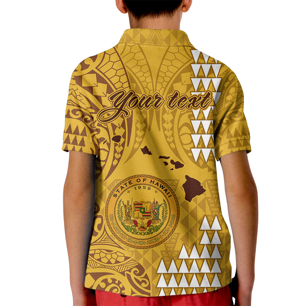 Personalised Maui Island Kid Polo Shirt Kakau Tribal Mixed Polynesian Pattern Gold LT9 - Polynesian Pride