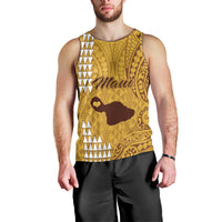 Personalised Maui Island Men Tank Top Kakau Tribal Mixed Polynesian Pattern Gold LT9 - Polynesian Pride