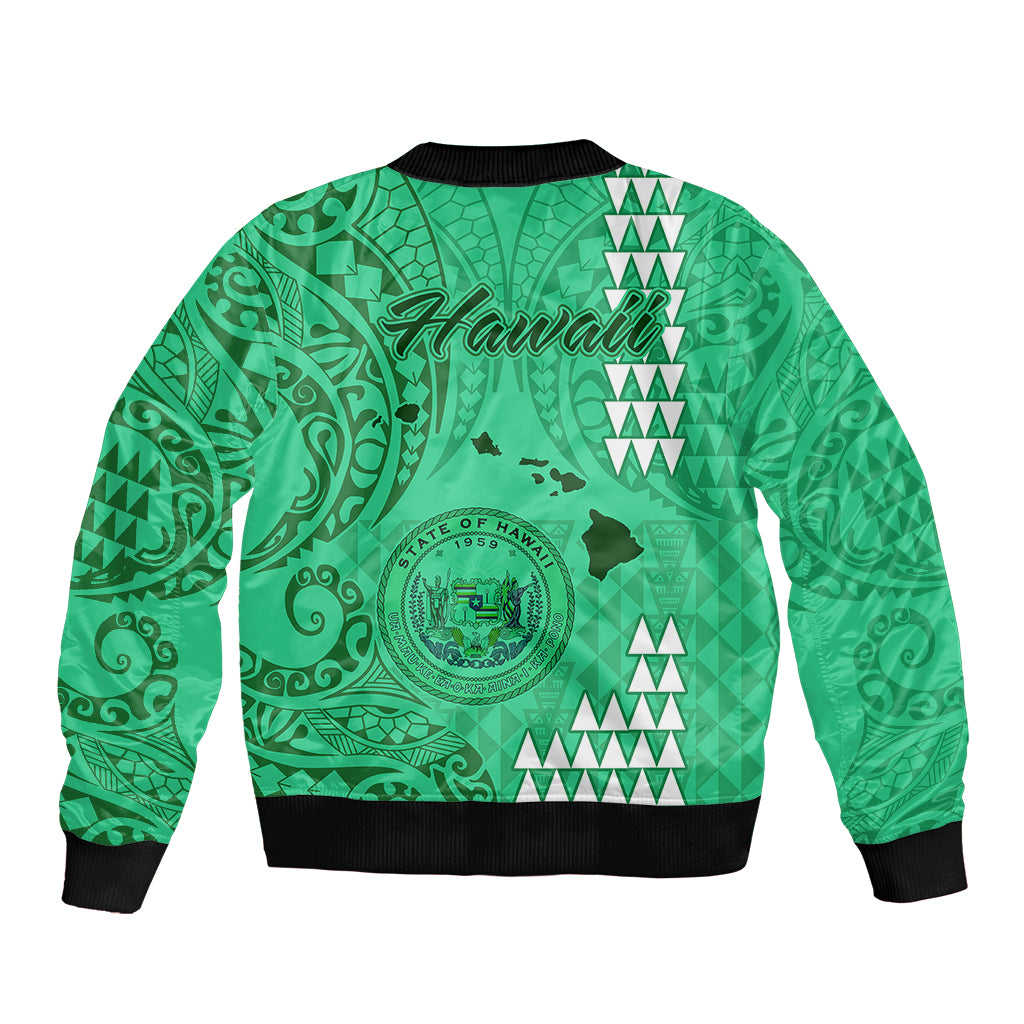 Maui Island Bomber Jacket Kakau Tribal Mixed Polynesian Pattern Green LT9 - Polynesian Pride