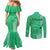 Maui Island Couples Matching Mermaid Dress and Long Sleeve Button Shirts Kakau Tribal Mixed Polynesian Pattern Green LT9 - Polynesian Pride