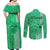 Maui Island Couples Matching Off Shoulder Maxi Dress and Long Sleeve Button Shirts Kakau Tribal Mixed Polynesian Pattern Green LT9 - Polynesian Pride